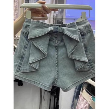 設計感蝴蝶結牛仔短褲女夏季2025新款美式復古小個子百搭顯瘦熱褲