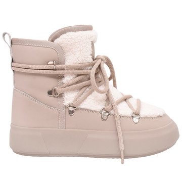 Ann’S X Sanrio三麗鷗 HELLO KITTY 聯名 奶茶泰迪絨毛綁帶厚底雪靴4cm-杏