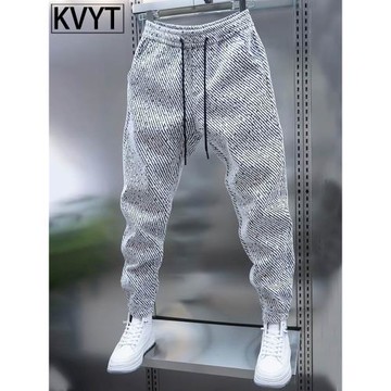 (免運)高端男士加絨衛褲彈力束腳男褲子冬季2025年新款寬松休閑小腳褲潮