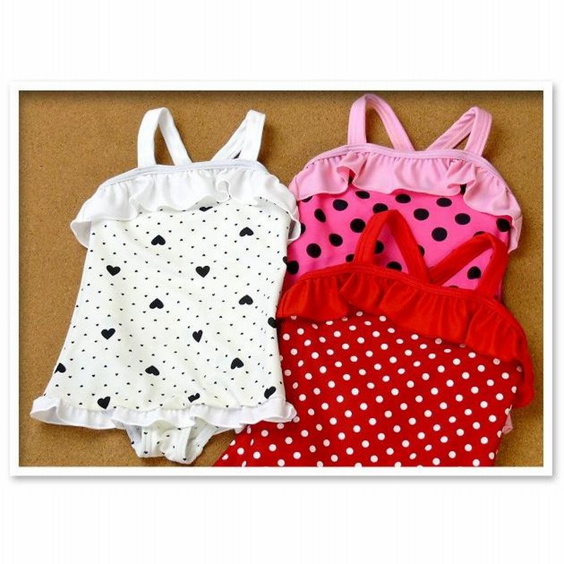 子供 水着 スイムウエア 女の子 ワンピース ドット柄 リボン＆フリル装飾 女児 ベビー 90cm 95cm