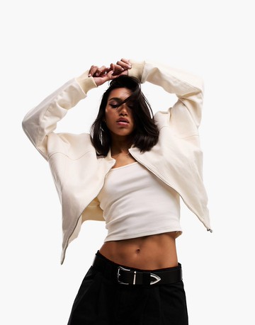 ASOS DESIGN denim bomber in ecru-Neutral