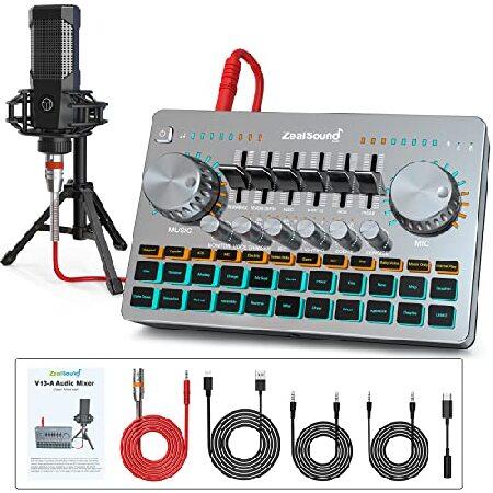 ZealSound Podcast Equipment Bundle,Audio Interface-All in One-Podcast Production Studio Soundboard Audio Mixer with Professional XLR Microphon並行輸入