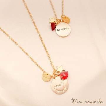 【焦糖小姐 Ms caramelo】星座項鍊 1月摩羯座項鍊 Capricorn 紅瑪瑙&鋯石項鍊 (可雙面配戴)