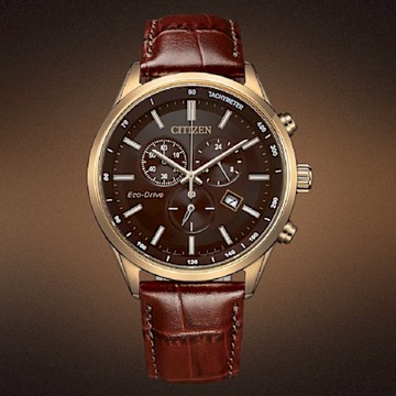 CITIZEN 星辰 Gents AT2573-07X 亞洲限定款 光動能三眼計時腕錶 咖啡面 42mm