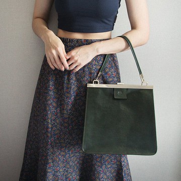 【聖誕禮物】口金大方包 / 肩背包 手提包 公事包 - 碧玉綠