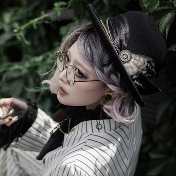 蒸汽朋克圓頂禮帽 / 羽毛齒輪爵士帽 / 男女中性復古帽