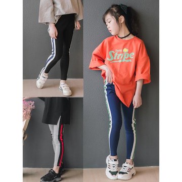 兒童休閑運動打底褲秋裝長褲2025新款中大童小腳褲女童條紋彈力褲
