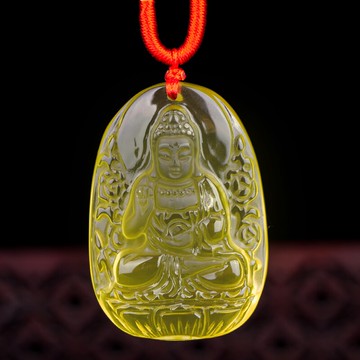 天然黃水晶生肖屬狗屬豬本命佛阿彌陀佛吊墜守護神項鏈墜招財掛件