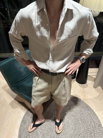 杏色老錢風天絲亞麻襯衫男夏薄款復古松弛感長袖襯衣休閑棉麻外套鑫弘-錦衣華服