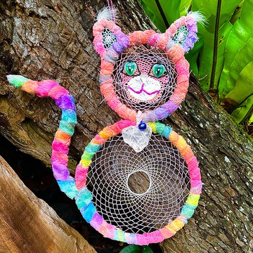 彩虹貓捕夢網 附天然愛心形狀 阿賽斯特萊水晶帶彩虹