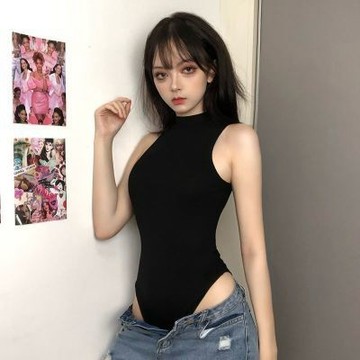 【台灣有貨】 【好評率超99%同款】v字連體衣無袖背心女純色打底衫歐美辣妹修身顯瘦上衣T恤潮春夏款