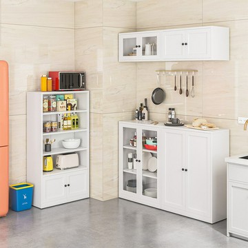 免運 開發票 廚房置物架帶門夾縫落地置物柜餐邊柜碟盤電器調味料縫隙收納柜子 快速出貨