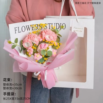 特價💡母親節康乃馨毛綫花束成品 手工編織玫瑰仿真花花束成品diy手作材料  編織材料包  手作diy B5SF