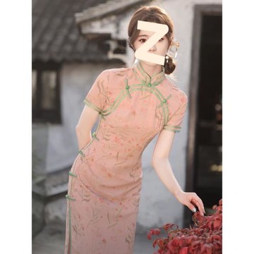 新式旗袍改良版2025年新款少女夏年輕款高端氣質粉色長款古法女裝