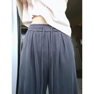 灰色休閑褲女夏薄款胖妹妹mm高腰寬松顯瘦垂感闊腿褲梨形身材褲子