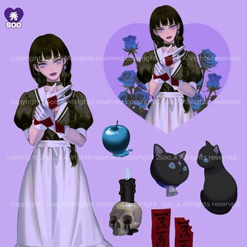 粉彩紫信封貼紙 (SooK) 復古女孩裝飾插畫 哥德放克