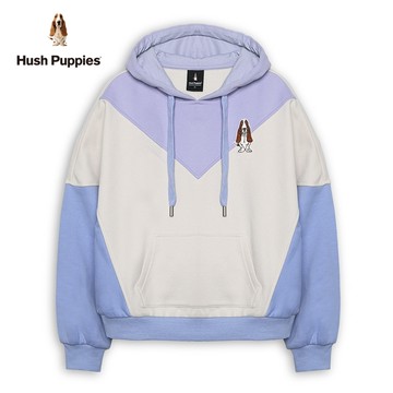 Hush Puppies 帽T 女裝簡約配色拼接刺繡狗落肩帽T