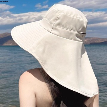 【防曬遮陽大檐帽】帽子 帽子女 大帽檐 氣質女 沙灘帽 遮臉披肩 海邊 防紫外線 新款 夏 騎車 帽子披肩 披肩 草帽