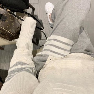 春秋新款針織長褲女tb四條杠運動休閑百搭女裝寬松遮肉顯瘦褲子