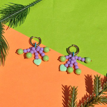 粉紫撞色串珠耳環/ 壓克力耳環