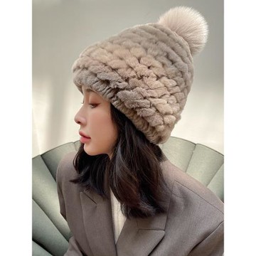 韓國皮草帽子女獺兔毛帽子秋冬保暖皮草包頭帽盆帽真毛毛帽子網紅