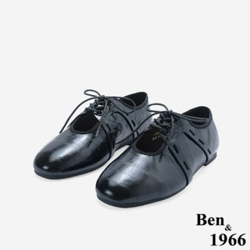 Ben&1966高級油蠟羊皮復古率性綁帶樂福鞋-黑(266151)