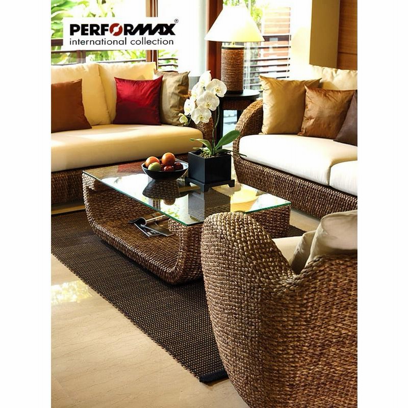 PERFORMAX ガラス天板 ローテーブル ウォーターヒヤシンス家具 ソファ