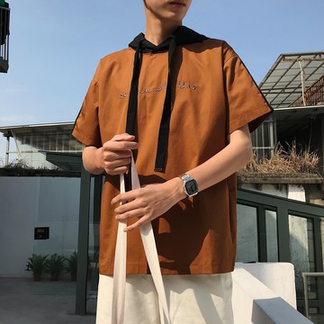 FINDSENSE H1 2018 夏季 個性 連帽 T恤 潮流 寬鬆 抽繩帽 短袖 時尚 男 體恤  上衣