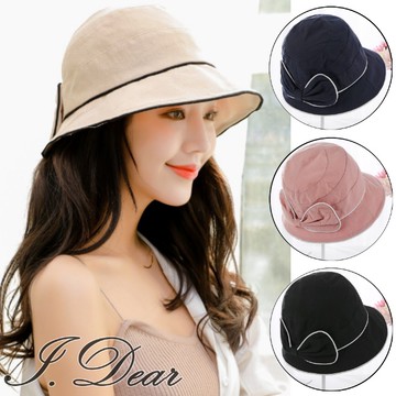 【I.Dear】日韓秀氣文藝圓蝴蝶結遮陽盆帽漁夫帽(4色)