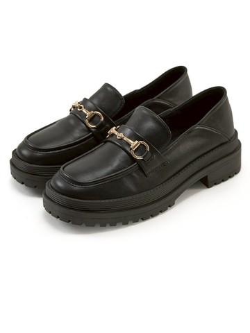 FM SHOES 英倫馬銜釦可後踩大尺碼樂福鞋 黑