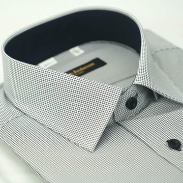 【金安德森】黑格紋黑繞領黑釦窄版襯衫-長袖