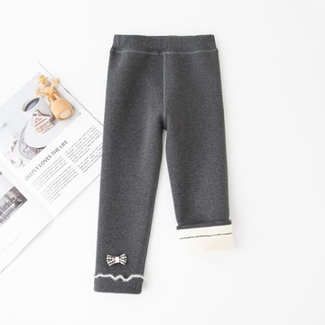 FANMOU - 加絨腰鬆緊兒童內搭褲-木耳邊蝴蝶結-深灰色