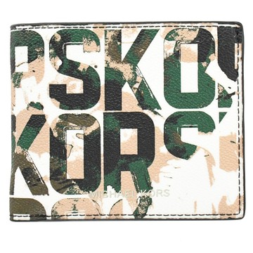 MICHAEL KORS COOPER 美式洗舊字樣八卡對開短夾.白/綠