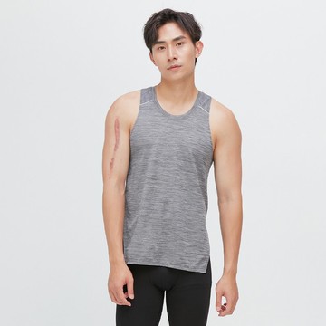 不可退換 /開叉長版吸排背心(男)-花岩黑