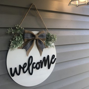 美式鄉村木制門農舍民宿墻面仿真花裝飾花環門飾掛件歡迎家居擺件