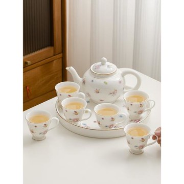 小清新防燙功夫茶具套裝陶瓷家用少女心簡約握把茶壺茶杯帶把整套