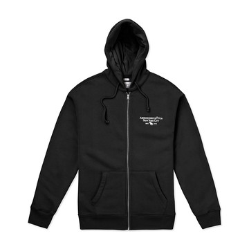 Abercrombie & Fitch AF 麋鹿 A&F 熱銷刺繡麋鹿素面內刷毛連帽外套-黑色