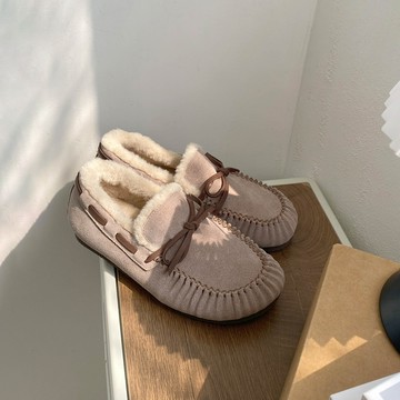 秋冬內鋪羊羔毛蝴蝶結豆豆鞋300147