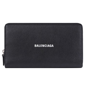 BALENCIAGA 巴黎世家 655927 燙印LOGO寬版ㄇ字拉鍊長夾.黑