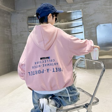 【中大男童】-簡約字母連帽上衣