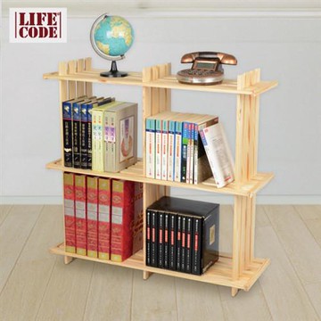 LIFECODE 極簡風黃松木正四格架/實木置物架/書架/花架