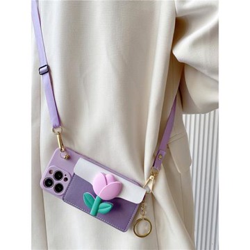 郁金香花朵零錢包適用vivox300pro手機殼x200s女x100/x90斜挎s50掛繩s30/s20/s19/s18/s17創意y500全包保護套