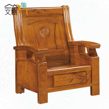 文創集 巴戈柚木色單人座實木椅(底部抽屜可收納)