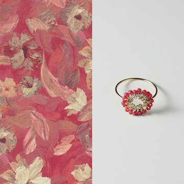 原創尺素新款簪花串珠戒指女彩金進口米珠小眾設計