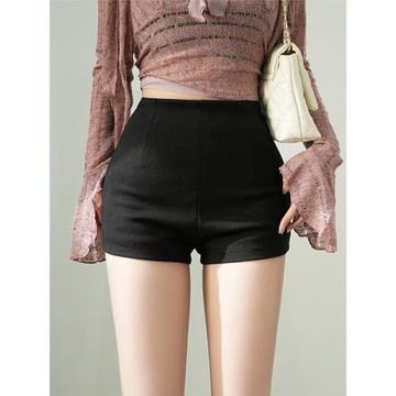 毛呢黑色高腰緊身短褲女2025春秋新款韓版百搭辣妹靴褲休閑短褲潮