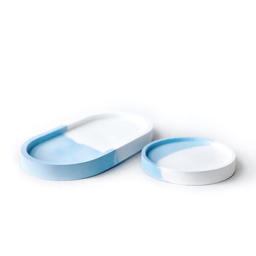 (預購) 牛奶湖藍系列 | 水泥底盤兩件組 圓形/橢圓 水泥飾品盤