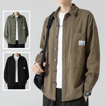 工裝襯衫外套男士秋季美式復古寬松休閑長袖襯衣男款潮牌痞帥秋裝鑫弘-衣錦男裝