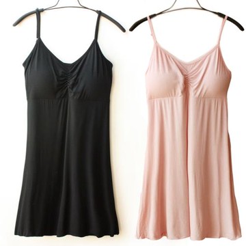 帶胸墊睡衣女夏季白色莫代爾吊帶裙睡裙背心性感打底裙大碼家居服