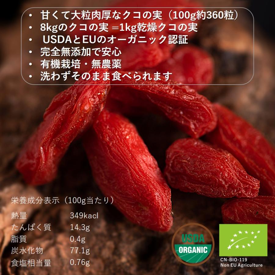 大粒クコの実 100g 生乾燥 低温 寧夏産 肉厚 海外有機 オーガニック 無農薬 ゴジベリー お茶 くこのみ 枸杞子 スーパーフード ドライフルーツ 薬膳 砂糖不使用