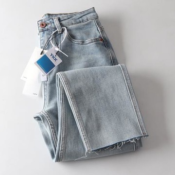 BI眼入！褲型巨好看！品質高街牛仔褲女彈力修身法棍直筒九分褲春